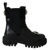 Dolce & Gabbana Black Leather Crystal Combat Boots -   -  Dolce & Gabbana.